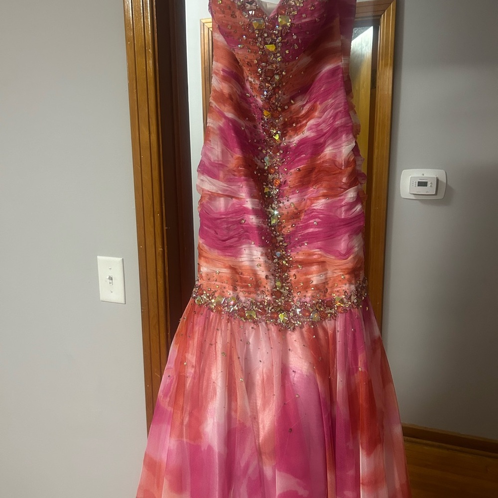 Pink & Coral Embellished Party Dress
